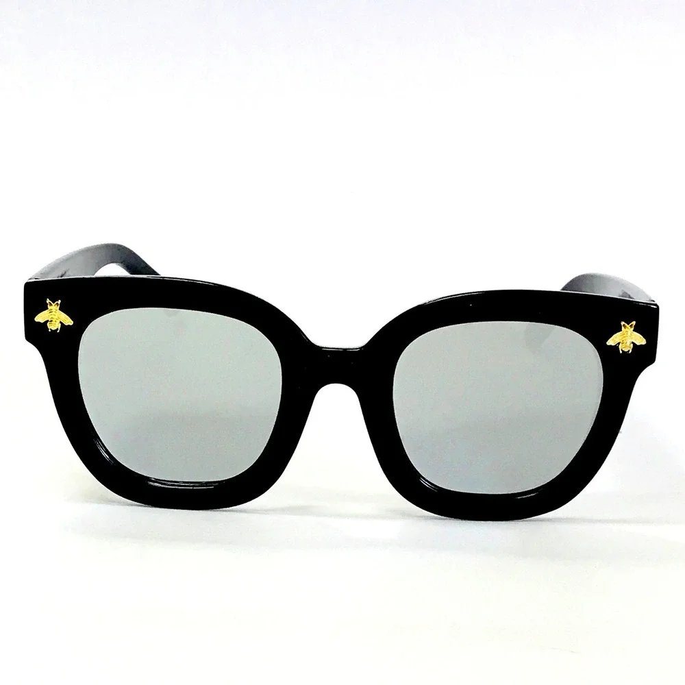 Bee Sunglasses Women's Fashion‎ Oversized Black Frame Mirror Lens Trendy Style